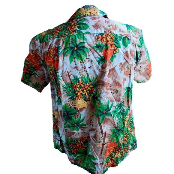 Vintage Men's Large Hawaiian Shirt 1970's USA made In Hawaii Surfer Print Cotton - Picture 5 of 7
